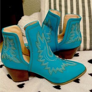 Turquoise Western Ankle Boots